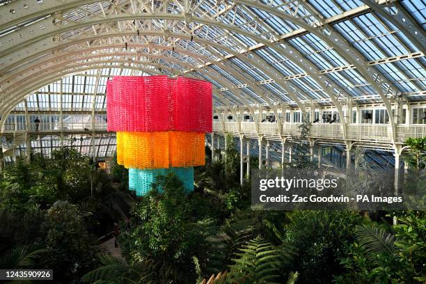 An installation titled Flor de Luz y Canto by Betsabee Romero is seen in Kew Gardens' Temperate House, the world's largest Victorian glasshouse, as...