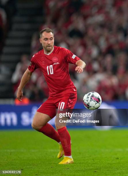 Christian Eriksen of Denmark controls the ball during the UEFA Nations League League A Group 1 match between Denmark and France at Parken Stadium on...