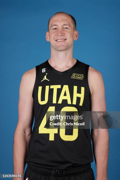 Cody Zeller of the Utah Jazz poses for a head shot during NBA Media Day on September 26, 2022 at the vivint.SmartHome Arena in Salt Lake City, Utah....