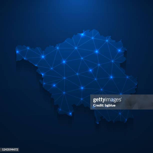 ilustrações de stock, clip art, desenhos animados e ícones de saarland map network - bright mesh on dark blue background - saarland