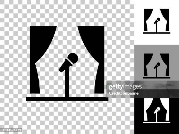 ilustraciones, imágenes clip art, dibujos animados e iconos de stock de icono de micrófono abierto en el fondo transparente del tablero de ajedrez - monólogos cómicos