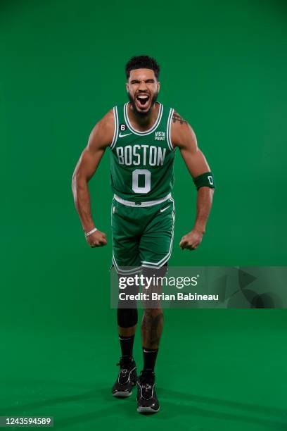 Jayson Tatum of the Boston Celtics poses for a portrait on September 26, 2022 at High Output Studios in Canton, Massachusetts. NOTE TO USER: User...