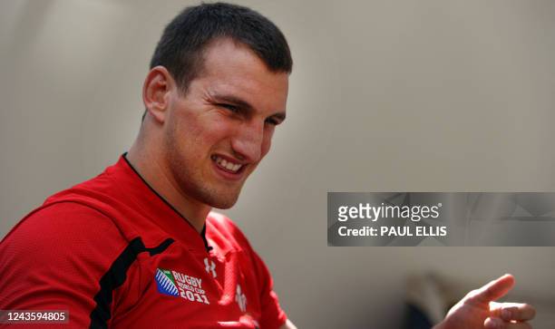 Wales' captain Sam Warburton is interviewed after the team announcement in Auckland on October 13, 2011 during the 2011 Rugby World Cup . AFP...