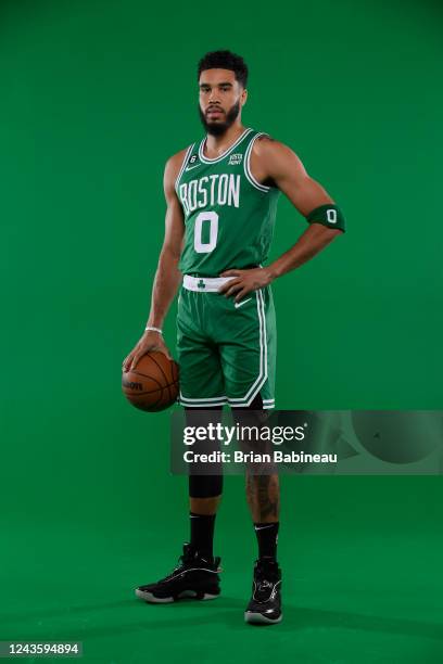 Jayson Tatum of the Boston Celtics poses for a portrait on September 26, 2022 at High Output Studios in Canton, Massachusetts. NOTE TO USER: User...