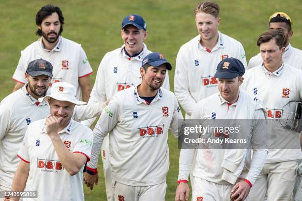 Sir Alastair Cook leads the victorious Essex team from the pitch during the LV= Insurance County Championship match between Northamptonshire and...