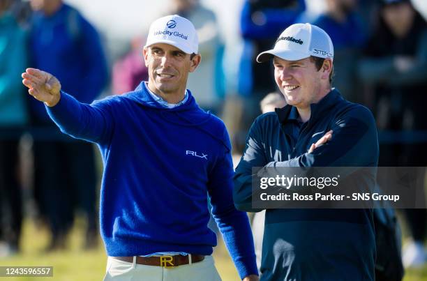 Billy Horschel and Robert MacIntyre pictured at the 15th tee during the first round of the Alfred Dunhill Links Championship at Carnoustie, on...
