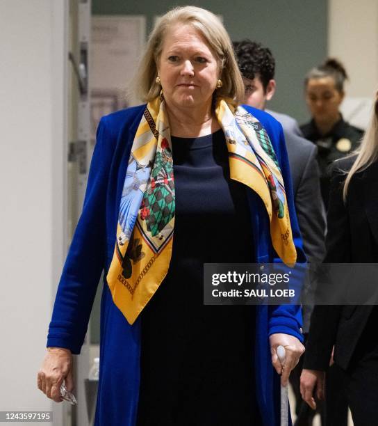 Conservative activist Ginni Thomas, wife of US Supreme Court Justice Clarence Thomas, walks to a meeting with the House Select Committee to...
