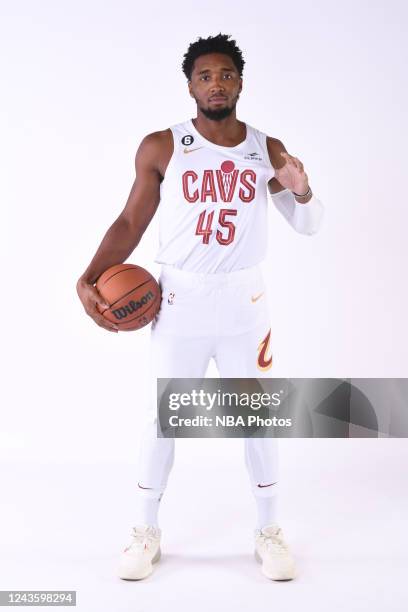 Donovan Mitchell of the Cleveland Cavaliers poses for a portrait during 2022 NBA Media Day on September 26, 2022 at Rocket Mortgage FieldHouse in...