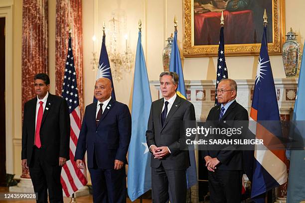 Secretary of State Antony Blinken hosts a multilateral meeting with the Presidents of Palau, Surangel Whipps Jr.; of Micronesia, David Panuelo; and...