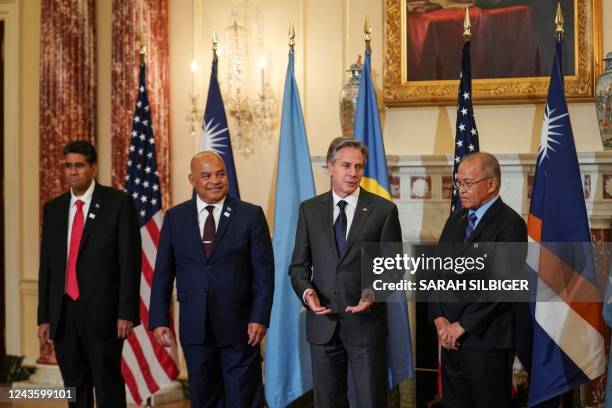 Secretary of State Antony Blinken hosts a multilateral meeting with the Presidents of Palau, Surangel Whipps Jr.; of Micronesia, David Panuelo; and...