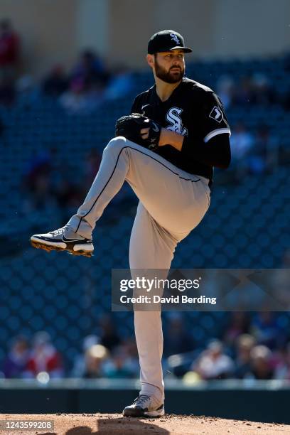 Lucas Giolito of the Chicago White Sox delivers a pitch against the Minnesota Twins in the first inning of the game at Target Field on September 29,...