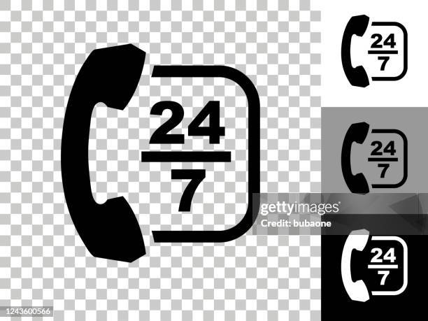 24/7 kundenservice-symbol auf checkerboard transparenter hintergrund - 24 7 stock-grafiken, -clipart, -cartoons und -symbole