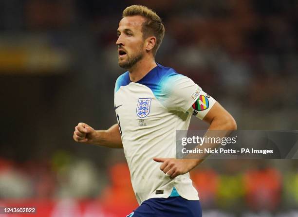 England's Harry Kane with UEFA One Love armband during the UEFA Nations League Group C Match at San Siro Stadium, Italy. Picture date: Friday...