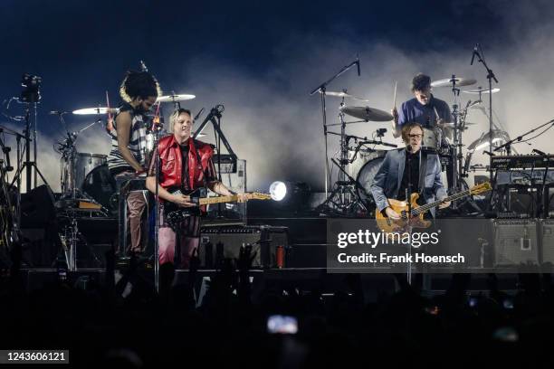 Singer Win Butler of the Canadian band Arcade Fire performs live on stage during a concert at the Mercedes-Benz Arena on September 29, 2022 in...