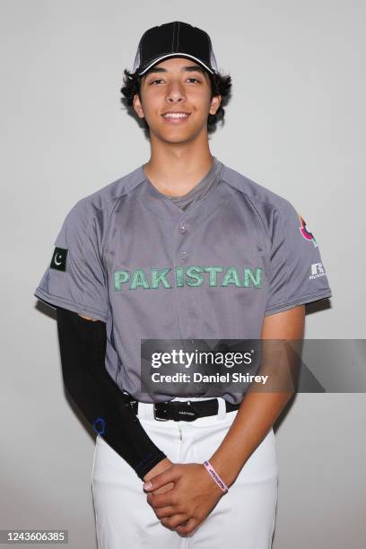 Amaan Khan of Team Pakistan poses for a photo during the World Baseball Classic Qualifier Headshots at Rod Carew National Stadium on Thursday,...