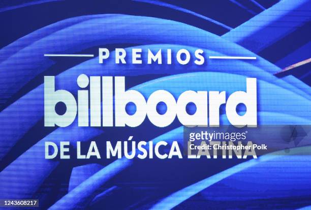 Detailed view of the "Premios Billboard de la Música Latina" logo at the Billboard Latin Music Awards 2022 held at Watsco Center on September 29,...