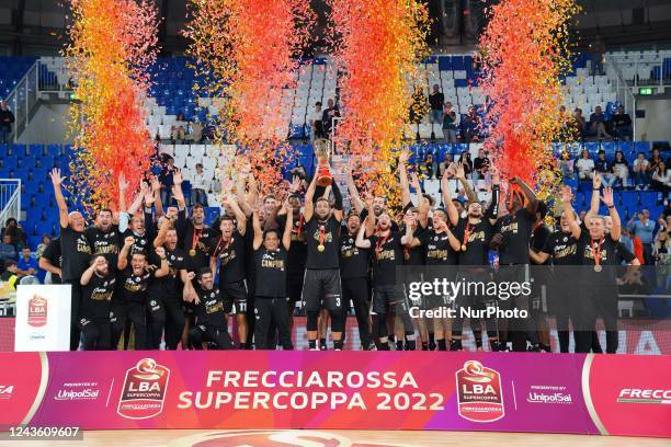 Virtus Segafredo Bologna celebration during the Italian Basketball Supercup Lega Basket Final Supercup Dinamo Sassari vs Virtus Segafredo Bologna on...