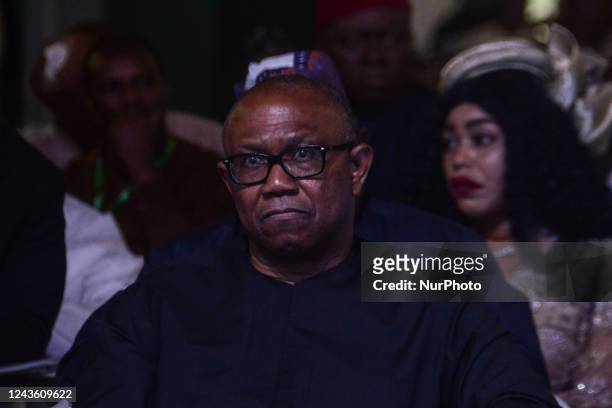 The Presidential Candidate of Labour Party Peter Obi looks on during the National Anthem, during the signing of the 1st National Peace Accord by...