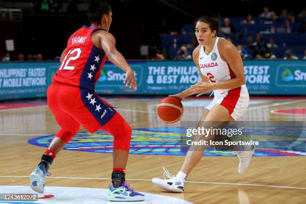 Aislinn Konig of Canada dribbles the ball during the FIBA Women's Basketball World Cup Semi Final match between Canada and USA at Sydney Super Dome...