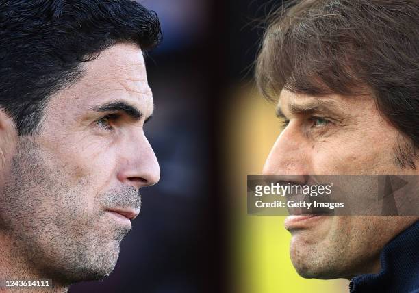 In this composite image a comparison has been made between Mikel Arteta, Manager of Arsenal and Antonio Conte, the Tottenham Hotspur manager. Arsenal...