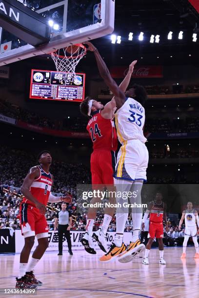 James Wiseman of the Golden State Warriors dunks the ball during the game against the Washington Wizards as part of the 2022 NBA Japan Games on...