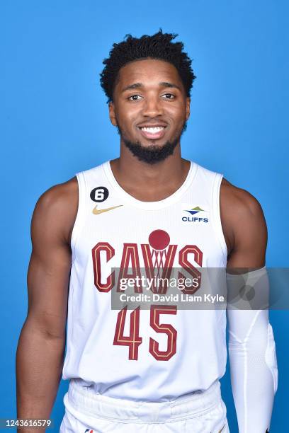 Donovan Mitchell of the Cleveland Cavaliers poses for a head shot during NBA Media Day on September 26, 2022 in Cleveland, Ohio at the Rocket...