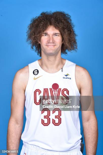 Robin Lopez of the Cleveland Cavaliers poses for a head shot during NBA Media Day on September 26, 2022 in Cleveland, Ohio at the Rocket Mortgage...