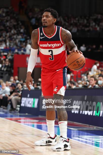 Bradley Beal of the Washington Wizards dribbles the ball during the game against the Golden State Warriors as part of the 2022 NBA Japan Games on...