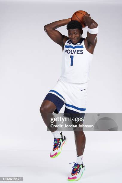 Anthony Edwards of the Minnesota Timberwolves poses for a portrait during 2022 Media Day on September 26, 2022 at Target Center in Minneapolis,...