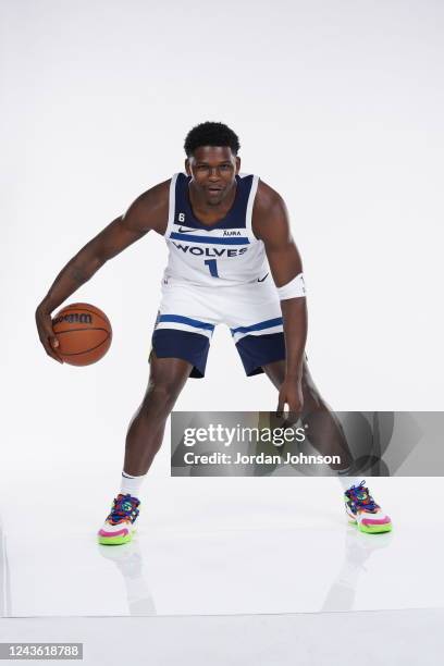 Anthony Edwards of the Minnesota Timberwolves poses for a portrait during 2022 Media Day on September 26, 2022 at Target Center in Minneapolis,...