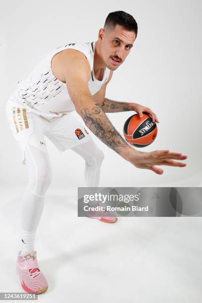 Paul Lacombe, #6 poses during the Turkish Airlines EuroLeague Media Day 2022/2023 LDLC Asvel Villeurbanne at The Astroballe on September 21, 2022 in...