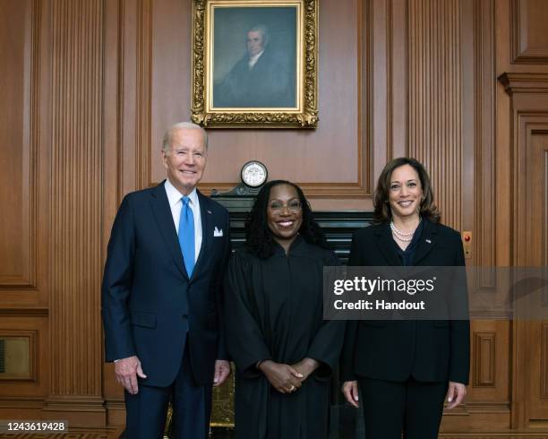 In this handout provided by the Collection of the Supreme Court of the United States, U.S. President Joseph R. Biden, Jr., Vice President Kamala...