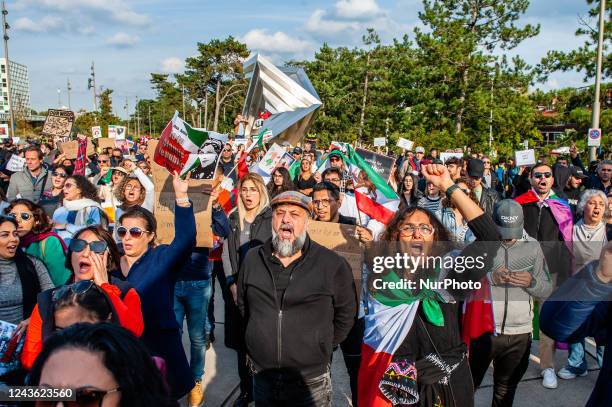 Thousands of Iranian people gathered at the International Criminal Court, in The Hague to Call for justice after the death of Mahsa Amini, on...