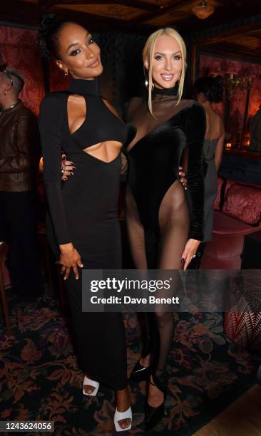 Jourdan Dunn and Christine Quinn attend the FLANNELS x LaQuan Smith Paris Fashion Week dinner at Restaurant Laperouse on September 30, 2022 in Paris,...