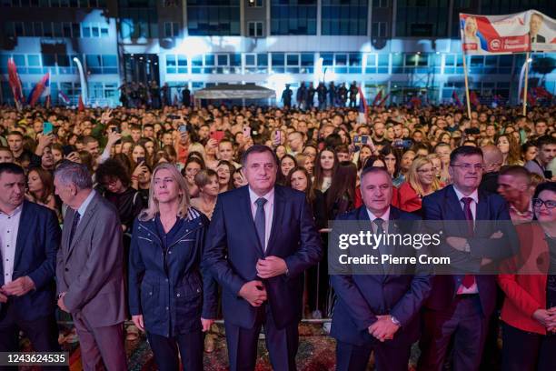 Bosnian Serb leader Milorad Dodik attends a political rally of ruling Serb nationalist party SNSD on September 30, 2022 in Banja Luka, Bosnia and...
