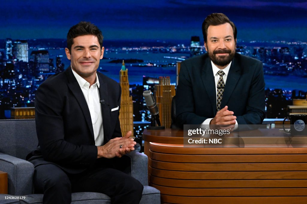 Jimmy Fallon Roles Actor Zac Efron during an interview with host Jimmy Fallon on Friday ...