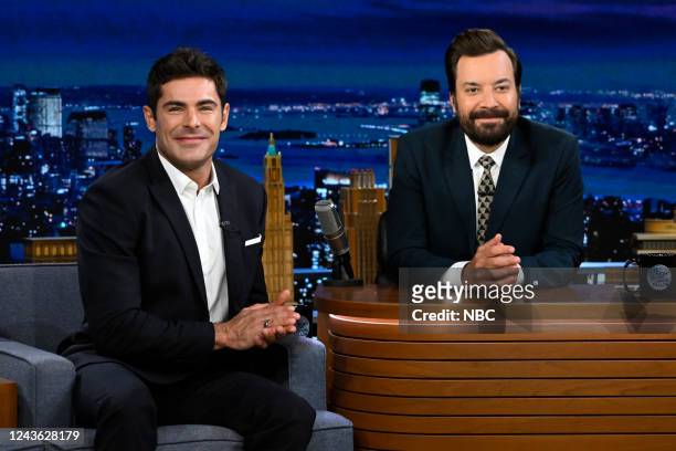 Episode 1721 -- Pictured: Actor Zac Efron during an interview with host Jimmy Fallon on Friday, September 30, 2022 --