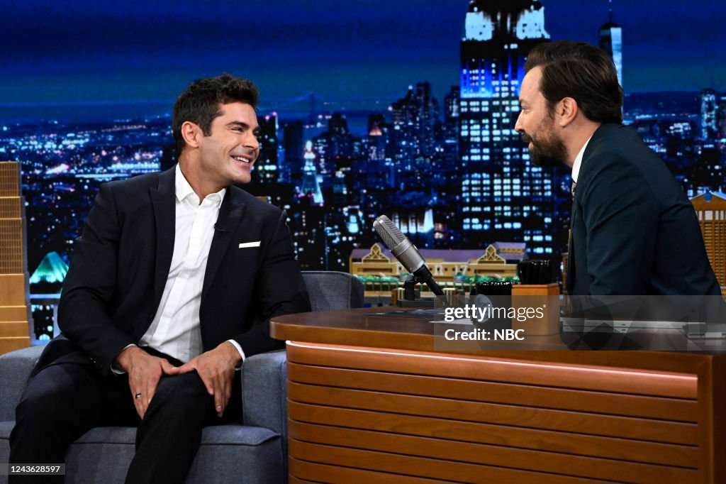 Jimmy Fallon Roles Actor Zac Efron during an interview with host Jimmy Fallon on Friday ...