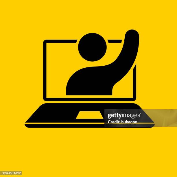 laptop computer with video chat icon - hello different languages stock illustrations