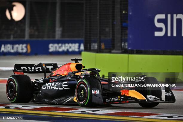 Red Bull Racing's Dutch driver Max Verstappen drives during the qualifying session ahead of the Formula One Singapore Grand Prix night race at the...