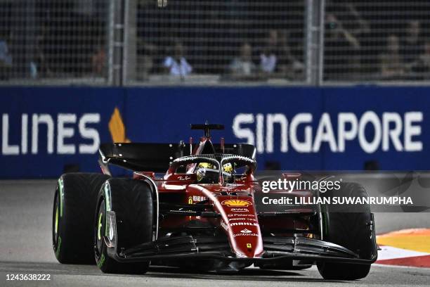 Ferrari's Monegasque driver Charles Leclerc drives during the qualifying session ahead of the Formula One Singapore Grand Prix night race at the...