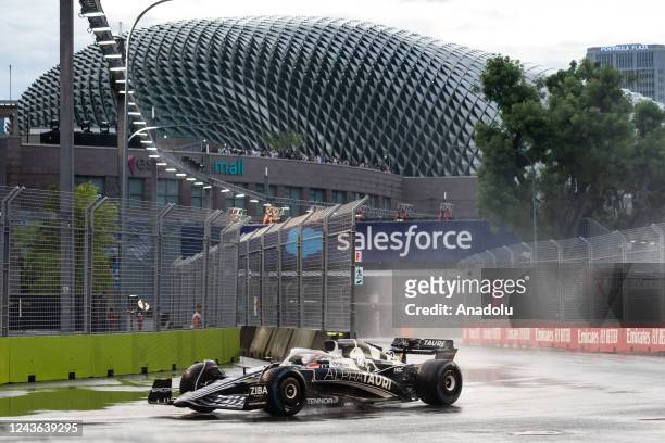 Yuki Tsonoda of the AlphaTauri F1 Team in action during the third practice session of the Singapore Grand Prix after the heavy downpour at Marina Bay...
