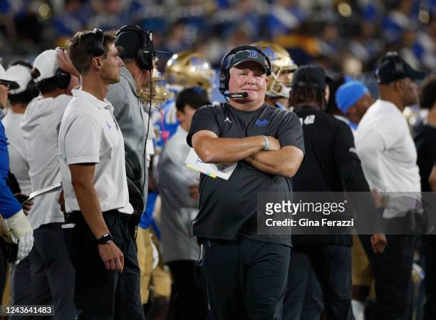 Bruins head coach Chip Kelly gets a 40-32 win over the Washington Huskies at the Rose Bowl on September 30, 2022 in Pasadena, California.