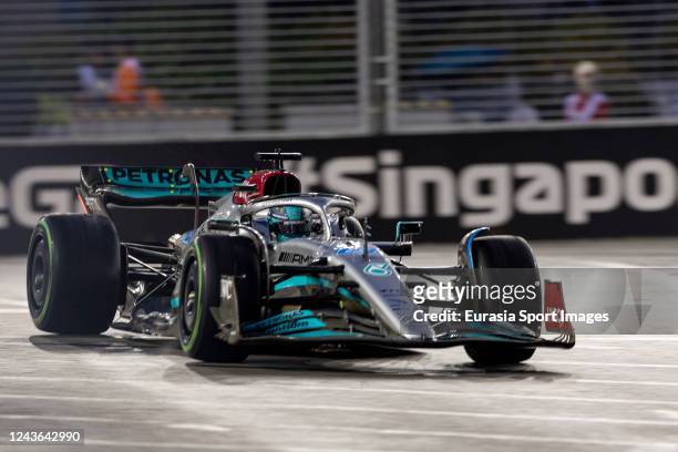 George Russell of Great Britain driving the Mercedes AMG Petronas F1 Team W13 on track during practice ahead of the F1 Grand Prix of Singapore at...