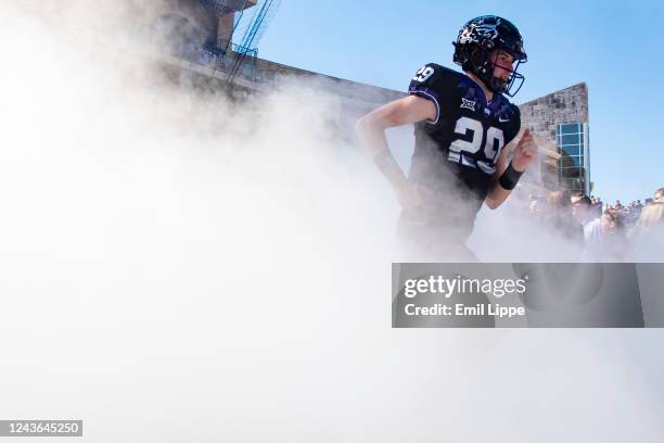 Cornerback Marvin Covington of the TCU Horned Frogs runs onto the field prior to the start of TCU's home game against Oklahoma at Amon G. Carter...