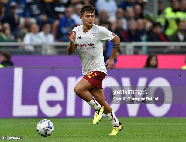 Paulo Bruno Exequiel Dybala of AS Roma in action during the Serie A match between FC Internazionale and AS Roma at Stadio Giuseppe Meazza on October...