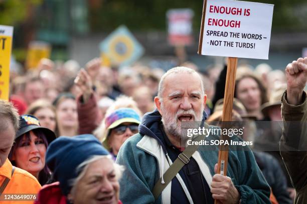 Protester holds a placard during the demonstration. Enough is Enough and Don't Pay campaign groups take to the streets. The movements want to see the...