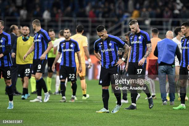 Lautaro Martinez of FC Internazionale gestures in dejection during the Italian Serie A football Championship FC Internazionale vs AS Roma at San Siro...
