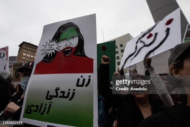 Thousands are gathered at the Union Square and take streets of San Francisco in California, United States on October 1, 2022 to protest Iranian...