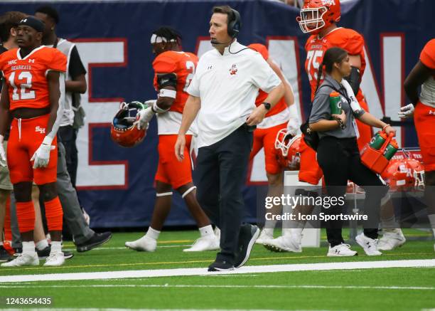 Sam Houston State Bearkats head coach K. C. Keeler is on the sidelines during the Battle of the Piney Woods college football game between the Stephen...